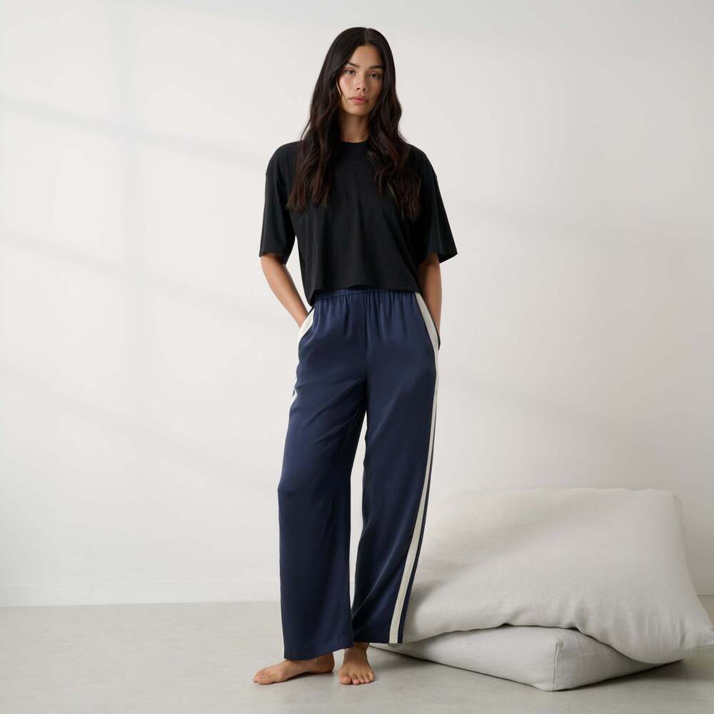Lunya Washable Silk Side Stripe Pant Size SDeep Blue/Soft Ivory / S